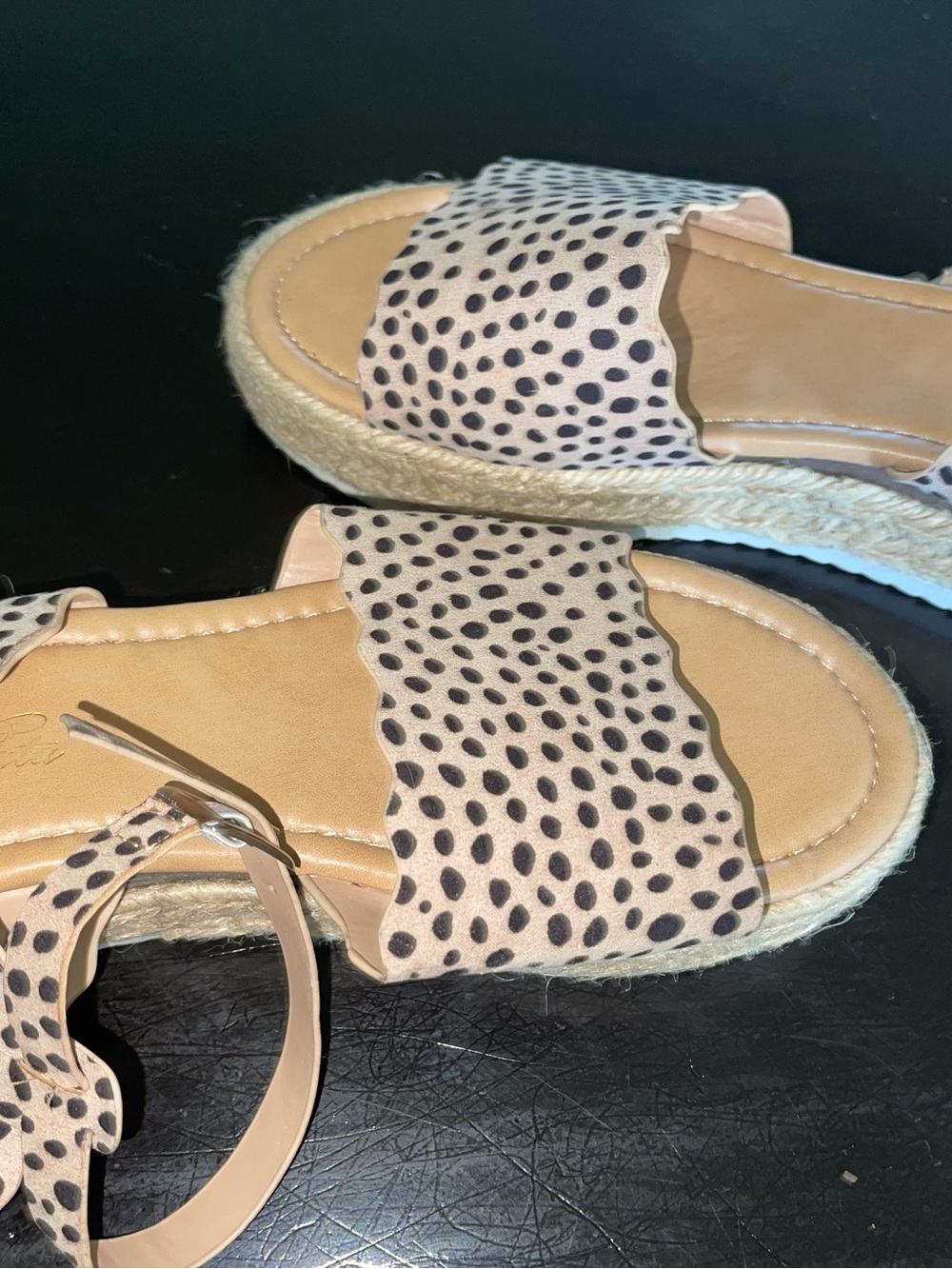 Women's Beige Spot-Print Espadrille Slide Sandals